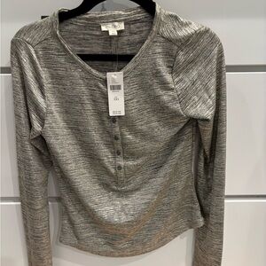 Pilcro Anthropologie silver Henley long sleeve top size XXS